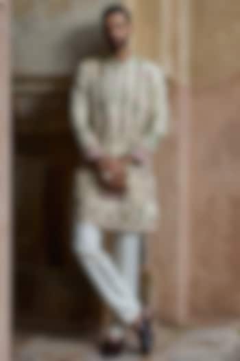 Golden Shimmer Tissue Hand Embroidered Kurta Set by ASUKA at Pernia's Pop Up Shop