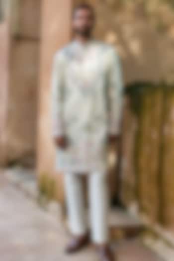 Light Grey Shimmer Tissue Cutdana Embroidered Kurta Set by ASUKA at Pernia's Pop Up Shop