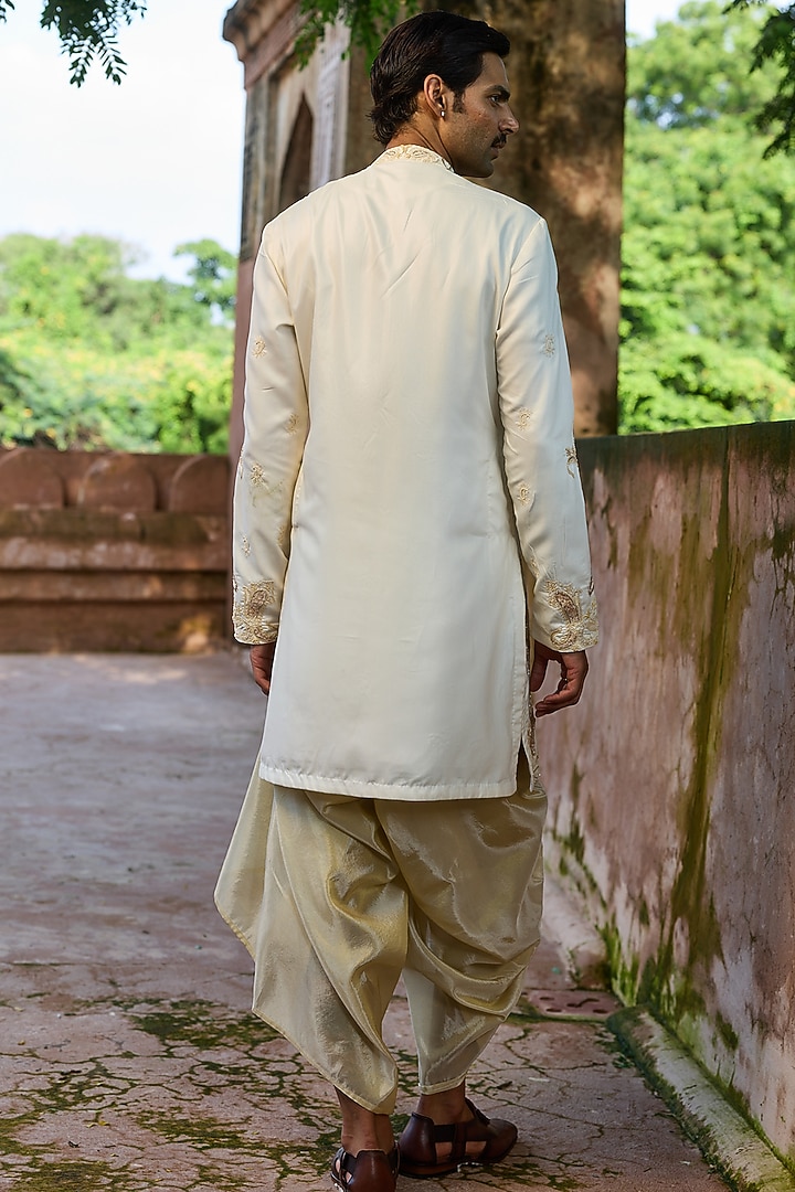 Ivory Palm Silk Cutdana Embroidered Kurta Set by ASUKA at Pernia's Pop Up Shop