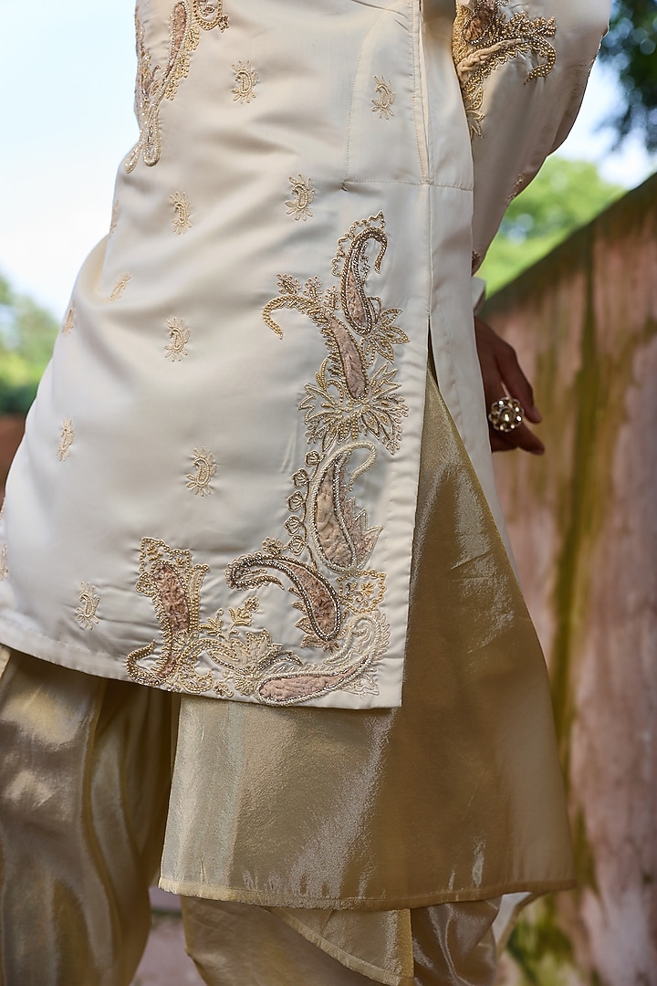 Ivory Palm Silk Cutdana Embroidered Kurta Set by ASUKA at Pernia's Pop Up Shop