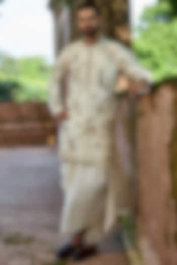 Ivory Raw Silk Hand Embroidered Kurta Set by ASUKA at Pernia's Pop Up Shop