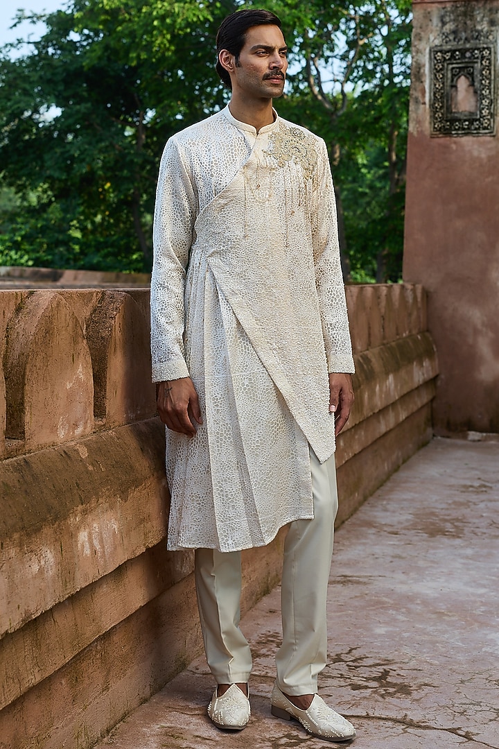 Butter Yellow Organza Hand Embellished Sheer Kurta Set by ASUKA at Pernia's Pop Up Shop