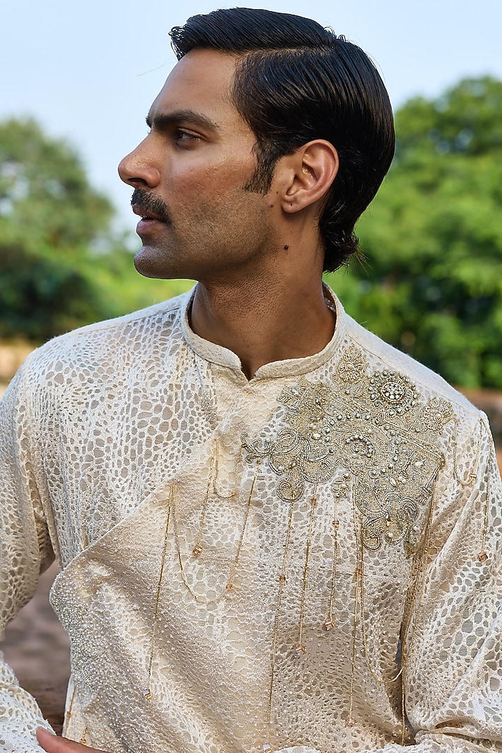 Butter Yellow Organza Hand Embellished Sheer Kurta Set by ASUKA at Pernia's Pop Up Shop