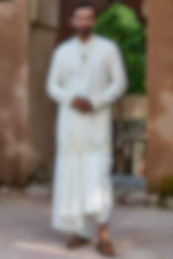 Cream Palm Silk Dabka Embroidered Kurta Set by ASUKA at Pernia's Pop Up Shop