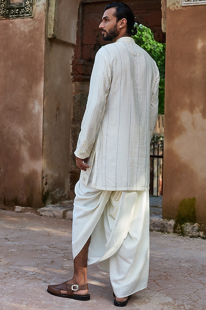 Cream Palm Silk Dabka Embroidered Kurta Set by ASUKA at Pernia's Pop Up Shop