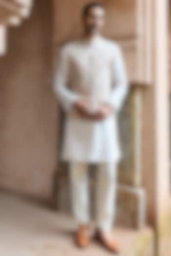 Ivory-Pink Raw Silk Cutdana Embroidered Bundi Jacket Set by ASUKA at Pernia's Pop Up Shop