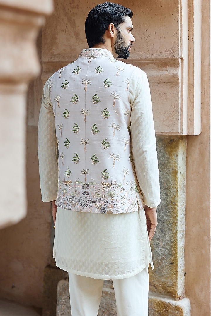Off-White Raw Silk Cutdana Embroidered Bundi Jacket Set by ASUKA at Pernia's Pop Up Shop