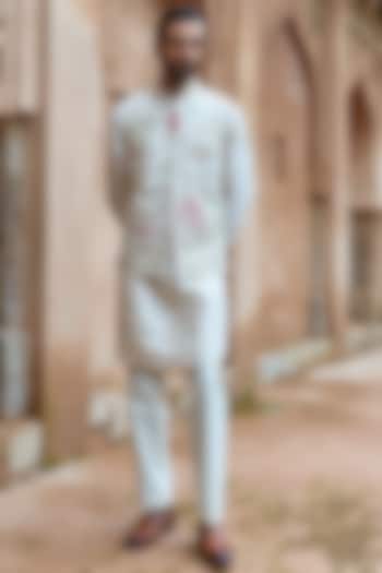 Ivory-Pink Raw Silk Cutdana Embroidered Bundi Jacket Set by ASUKA at Pernia's Pop Up Shop