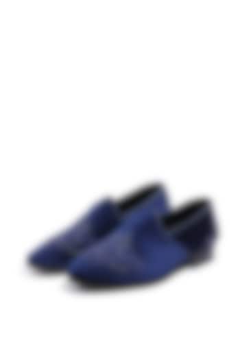 Indigo Blue Velvet Moti & Cutdana Embellished Mojris by ASUKA