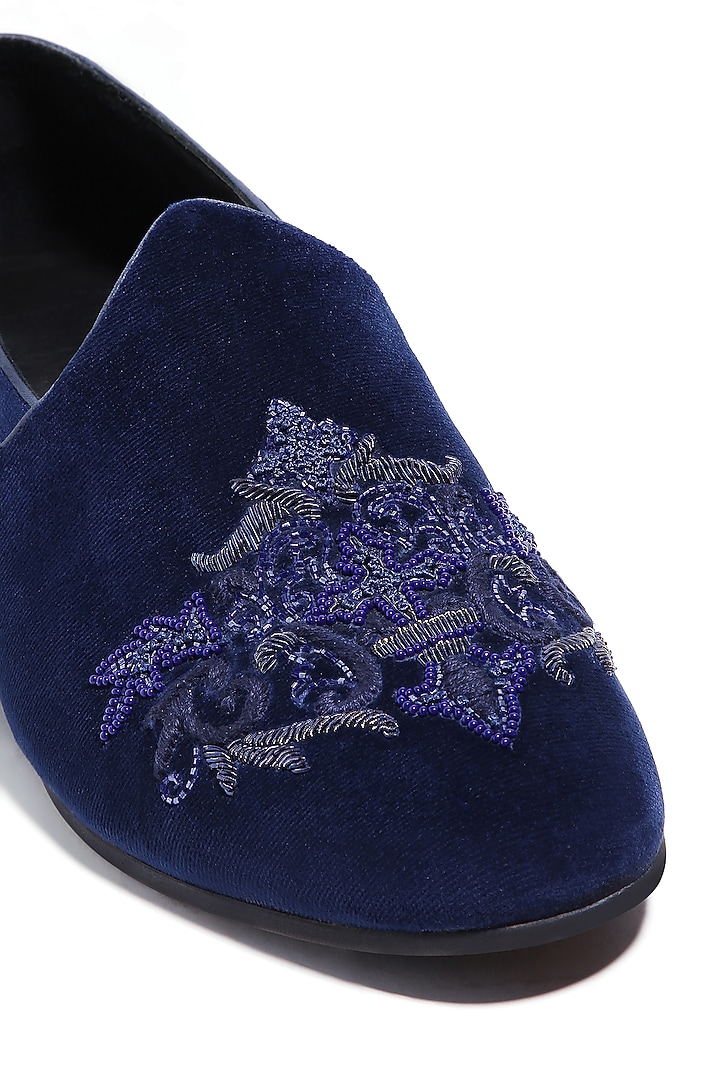 Indigo Blue Velvet Moti & Cutdana Embellished Mojris by ASUKA at Pernia's Pop Up Shop