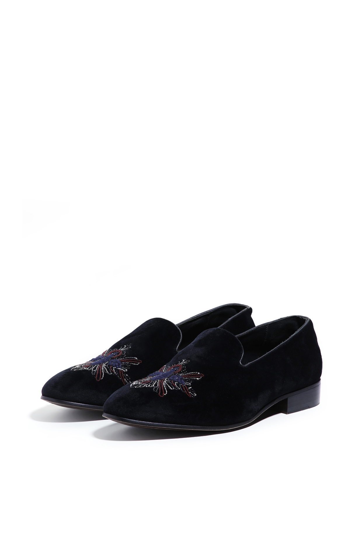 Black Velvet Cutdana & Moti Embellished Slip-On Shoes by ASUKA