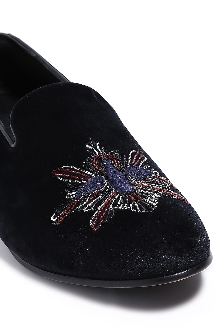 Black Velvet Cutdana & Moti Embellished Slip-On Shoes by ASUKA at Pernia's Pop Up Shop