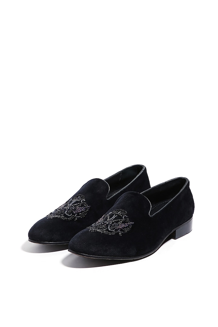 Black Velvet Hand Embroidered Slip-On Shoes by ASUKA at Pernia's Pop Up Shop