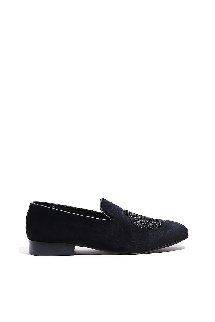 Black Velvet Hand Embroidered Slip-On Shoes by ASUKA at Pernia's Pop Up Shop