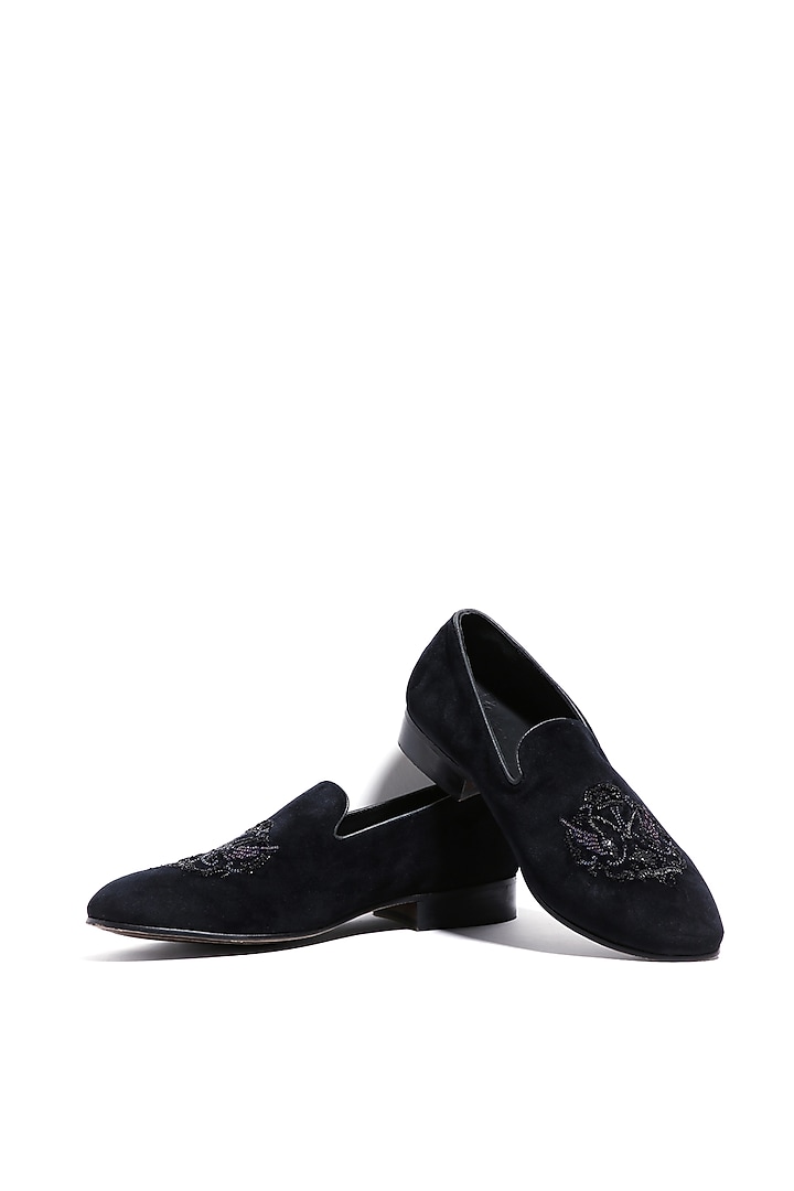 Black Velvet Hand Embroidered Slip-On Shoes by ASUKA at Pernia's Pop Up Shop