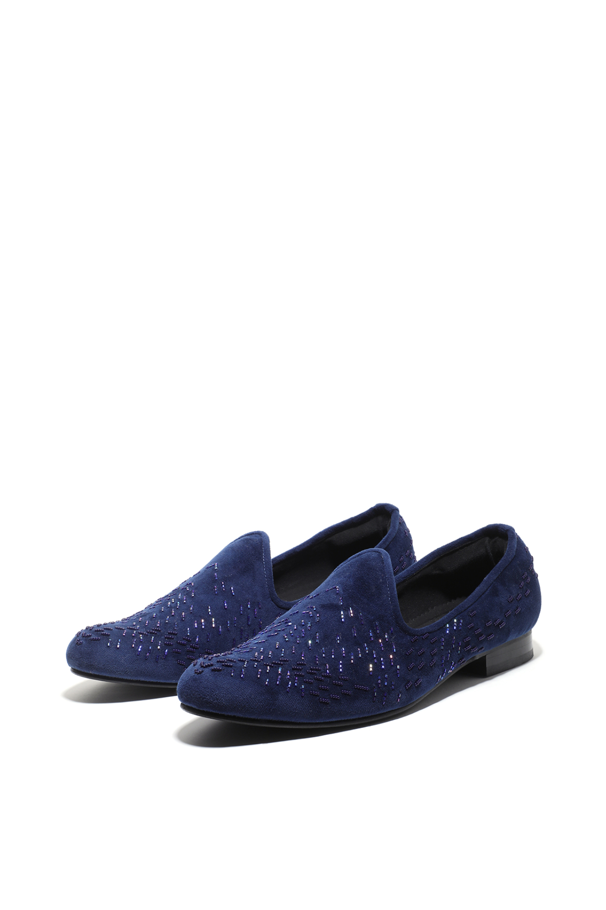 Midnight Blue Velvet Hand Embroidered Mojris by ASUKA