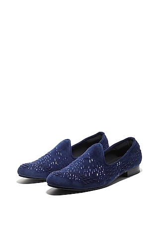 Midnight Blue Velvet Hand Embroidered Mojris by ASUKA
