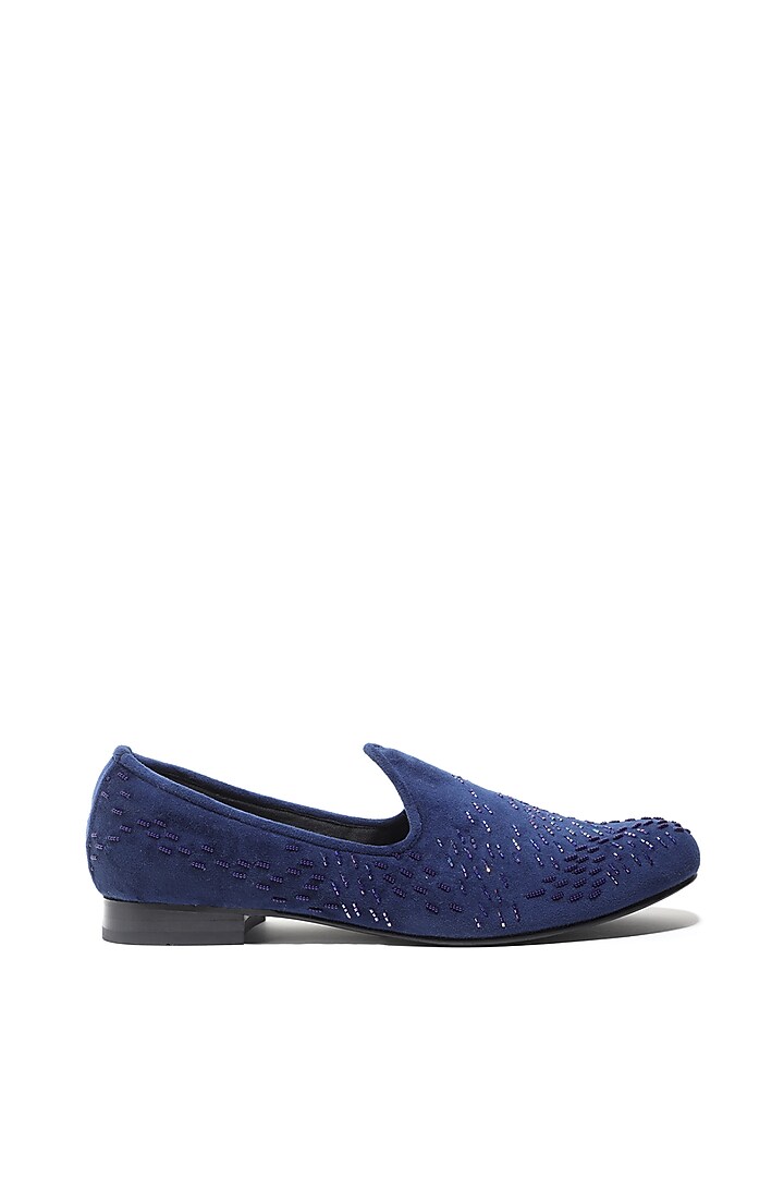 Midnight Blue Velvet Hand Embroidered Mojris by ASUKA at Pernia's Pop Up Shop