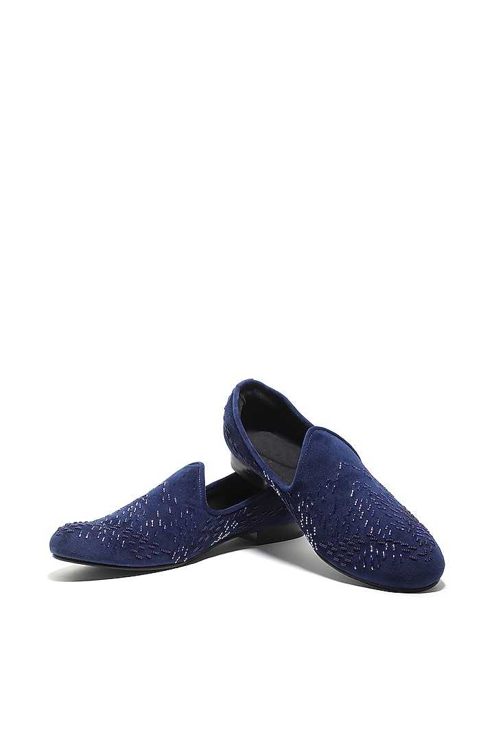 Midnight Blue Velvet Hand Embroidered Mojris by ASUKA at Pernia's Pop Up Shop