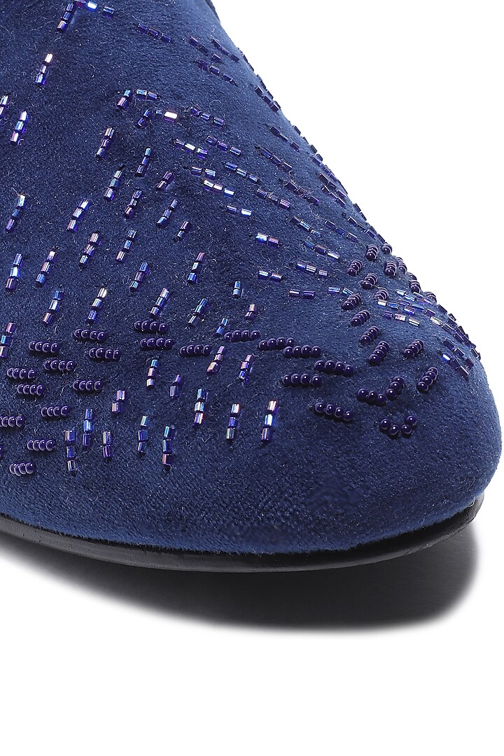 Midnight Blue Velvet Hand Embroidered Mojris by ASUKA at Pernia's Pop Up Shop