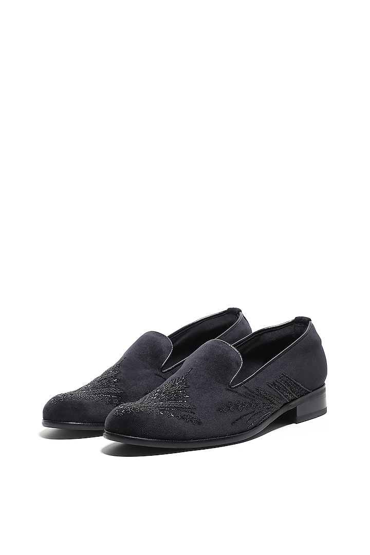 Onyx Velvet Hand Embroidered Slip-On Shoes by ASUKA at Pernia's Pop Up Shop