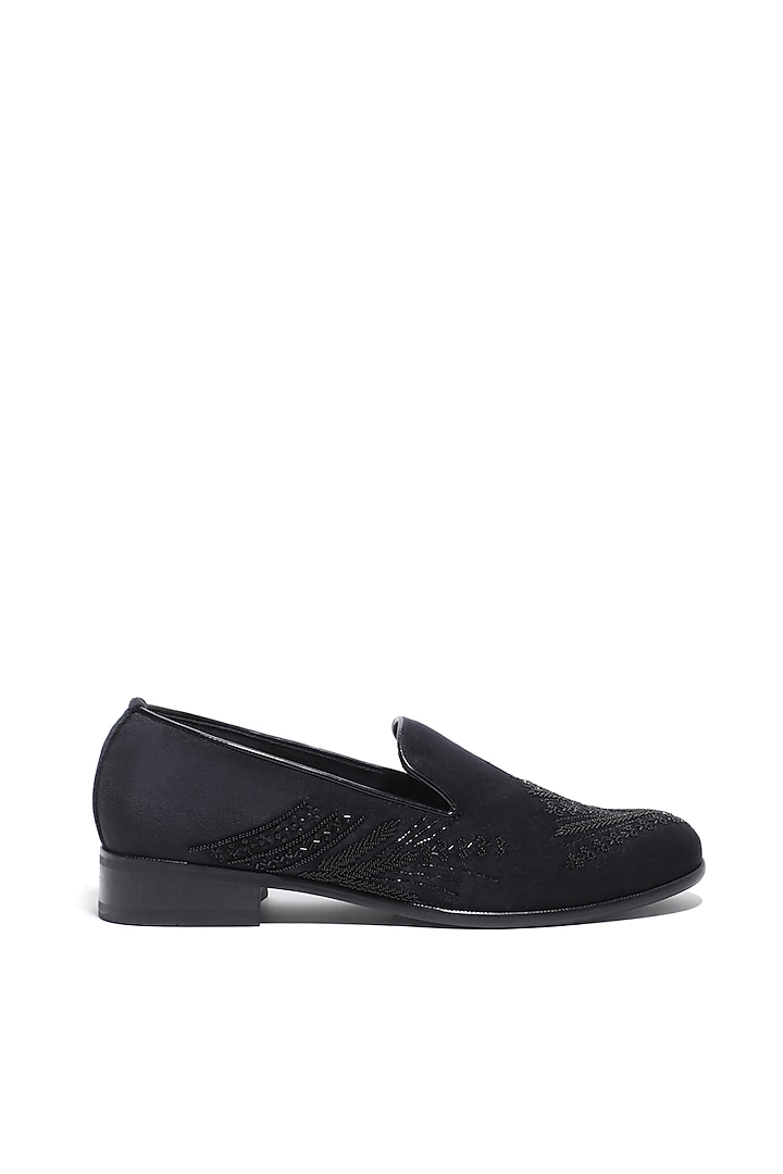 Onyx Velvet Hand Embroidered Slip-On Shoes by ASUKA at Pernia's Pop Up Shop
