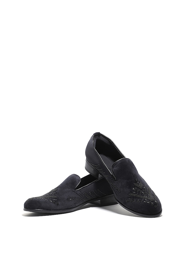 Onyx Velvet Hand Embroidered Slip-On Shoes by ASUKA at Pernia's Pop Up Shop