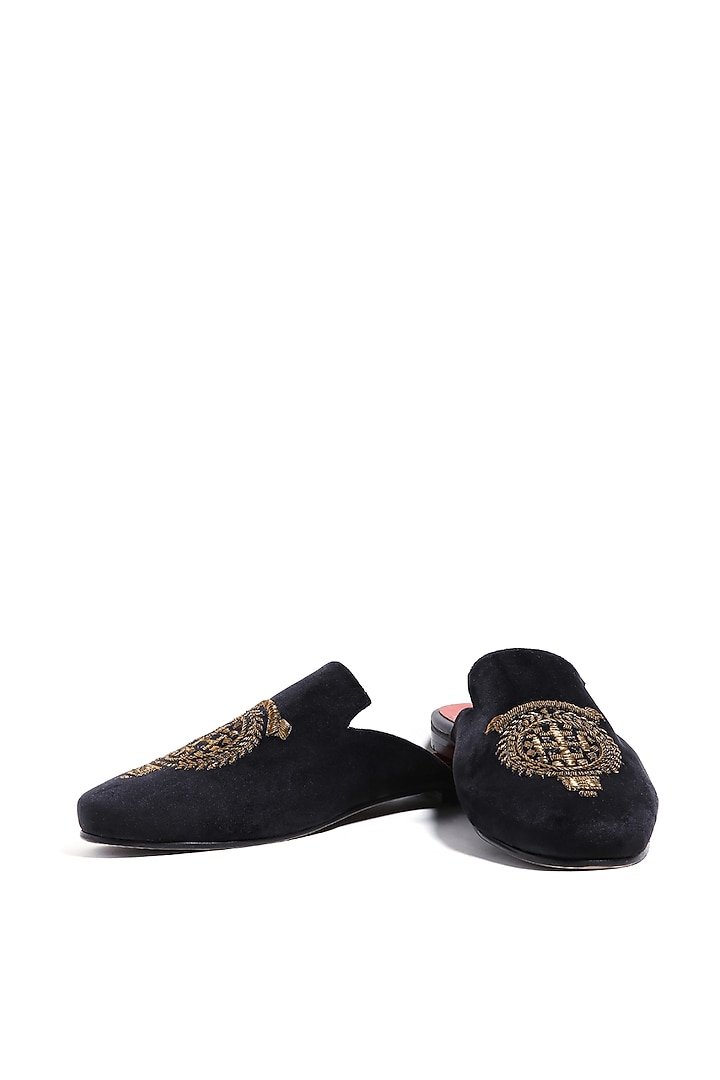 Black Velvet Dabka Embellished Mules by ASUKA at Pernia's Pop Up Shop