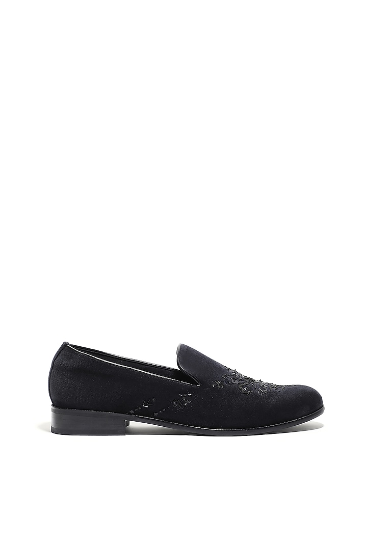 Black Velvet Sequins & Cutdana Hand Embroidered Slip-On Shoes by ASUKA at Pernia's Pop Up Shop