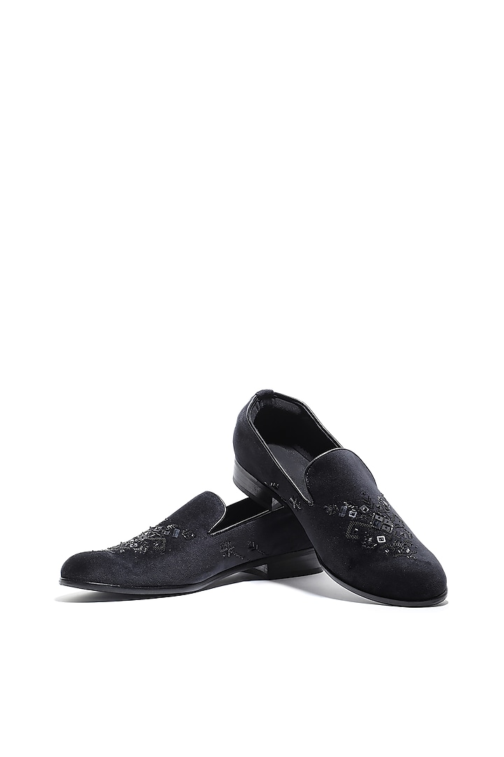 Black Velvet Sequins & Cutdana Hand Embroidered Slip-On Shoes by ASUKA at Pernia's Pop Up Shop