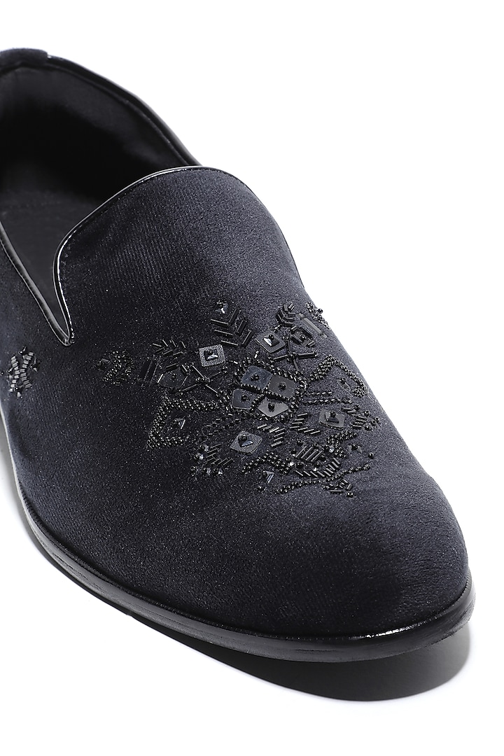 Black Velvet Sequins & Cutdana Hand Embroidered Slip-On Shoes by ASUKA at Pernia's Pop Up Shop