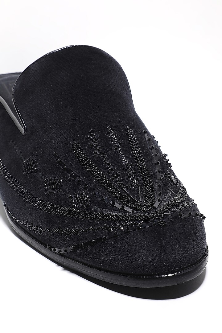 Black Velvet Sequins & Cutdana Hand Embroidered Mules by ASUKA at Pernia's Pop Up Shop