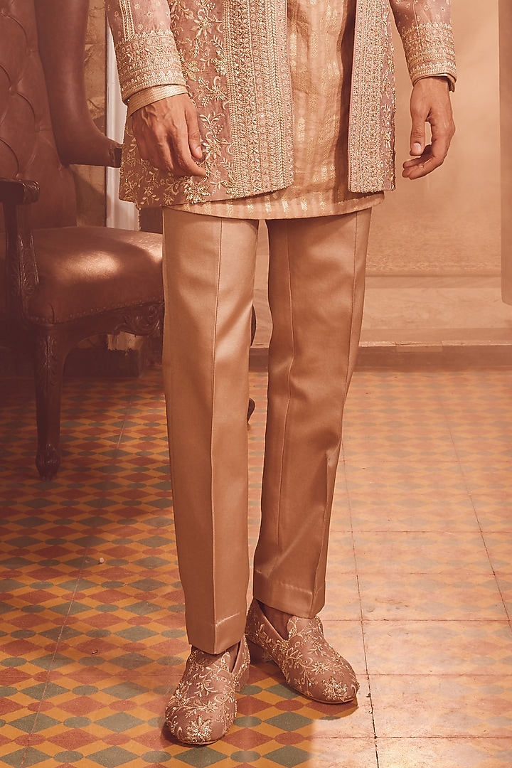 Bronze Raw Silk Dabka Embroidered Groom Indowestern Set by ASUKA at Pernia's Pop Up Shop
