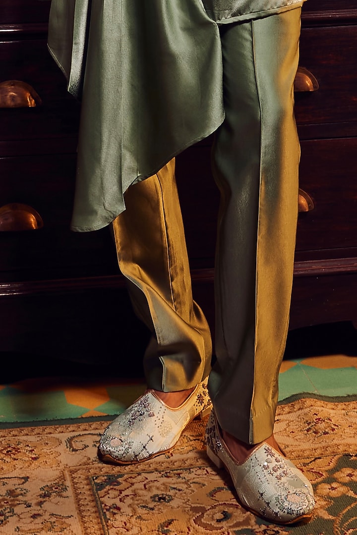 Sage Green Jacquard Resham Work Wedding Indowestern Set by ASUKA at Pernia's Pop Up Shop