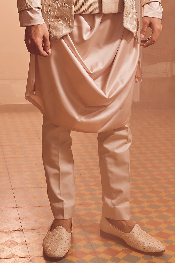 Champagne Silk Brocade Dabka Work Wedding Indowestern Set by ASUKA at Pernia's Pop Up Shop