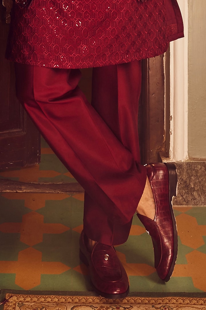 Ruby Chanderi Resham Embroidered Bundi Jacket Set by ASUKA at Pernia's Pop Up Shop