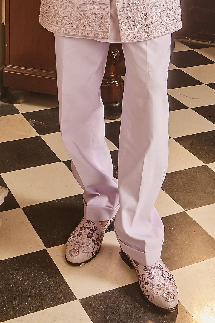 Lilac Ombre Raw Silk & Chanderi Dabka Embroidered Groom Sherwani Set by ASUKA at Pernia's Pop Up Shop