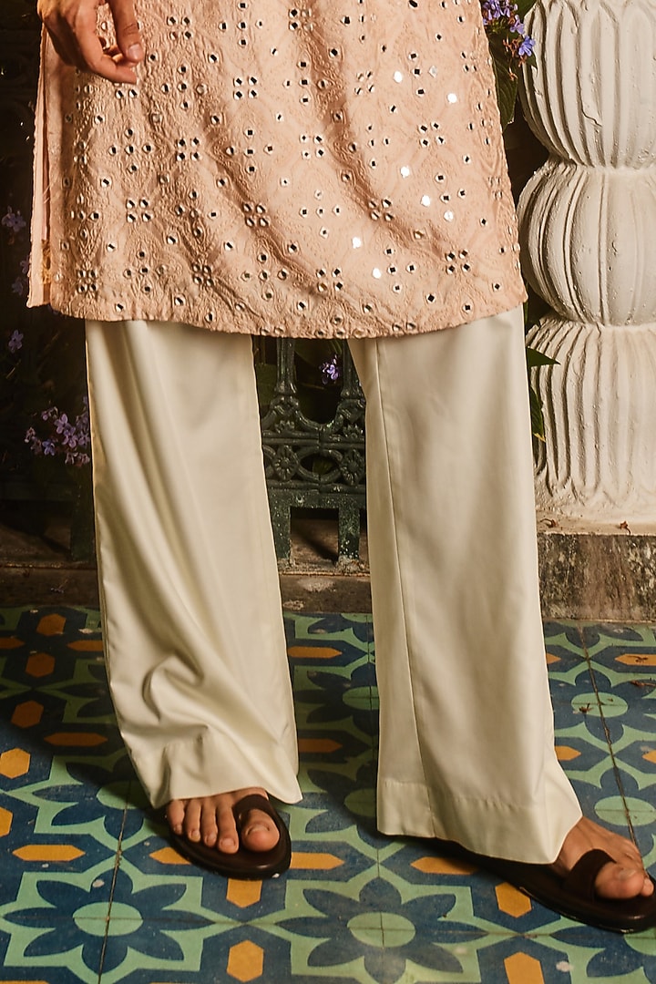 Champagne Chanderi Silk Mirror Embroidered Kurta Set by ASUKA at Pernia's Pop Up Shop
