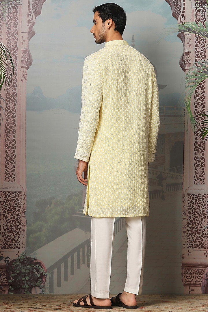 Daisy Cream Chanderi Silk Sequins Embroidered Kurta Set by ASUKA at Pernia's Pop Up Shop