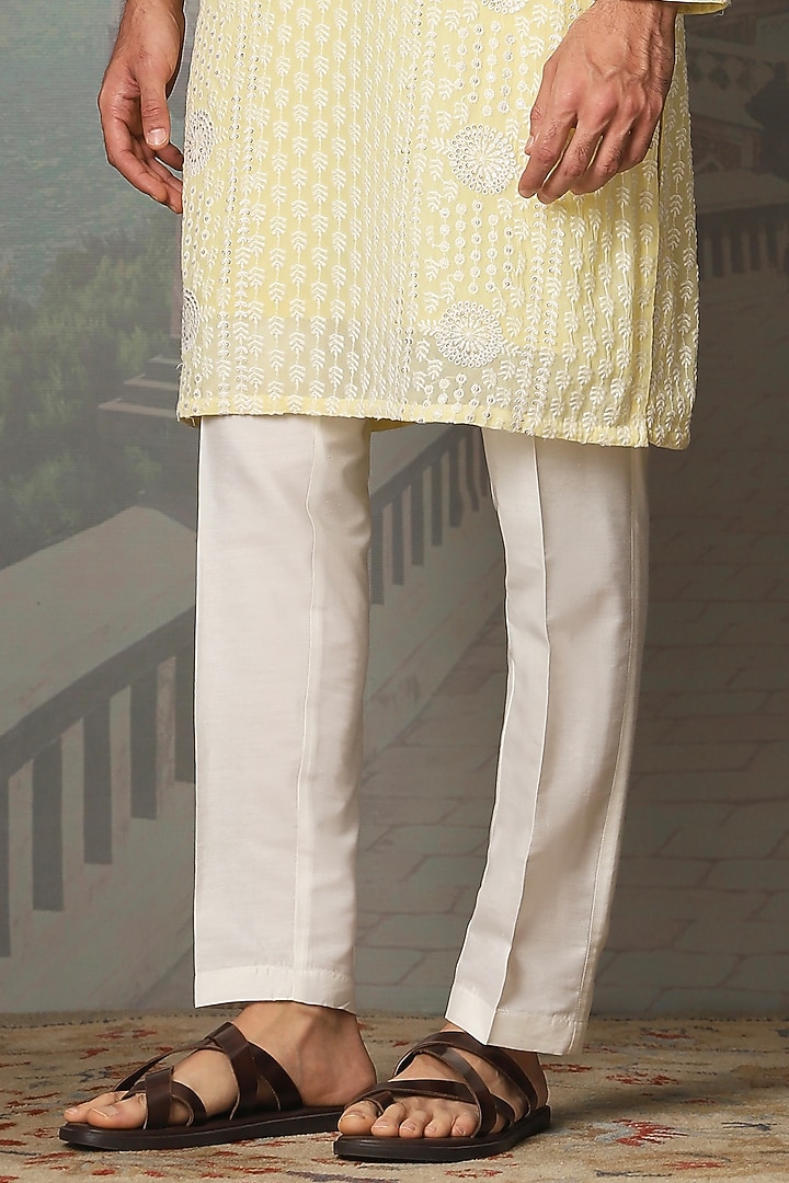 Daisy Cream Chanderi Silk Sequins Embroidered Kurta Set by ASUKA at Pernia's Pop Up Shop
