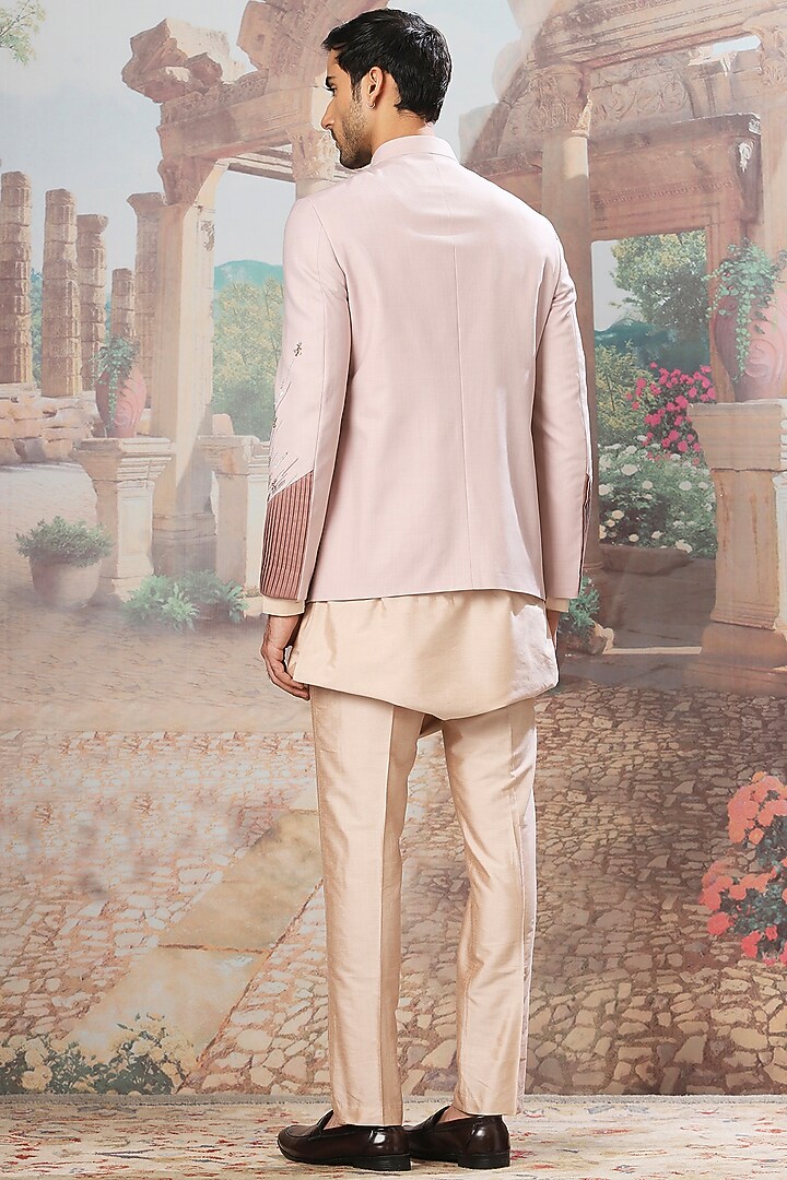 Soft Lilac Silk Resham Embroidered Wedding Bandhgala Set by ASUKA at Pernia's Pop Up Shop