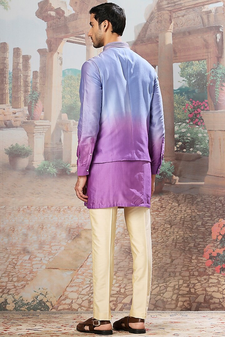 Violet Dusk Ombre Silk Resham Embroidered Bundi Jacket Set by ASUKA at Pernia's Pop Up Shop