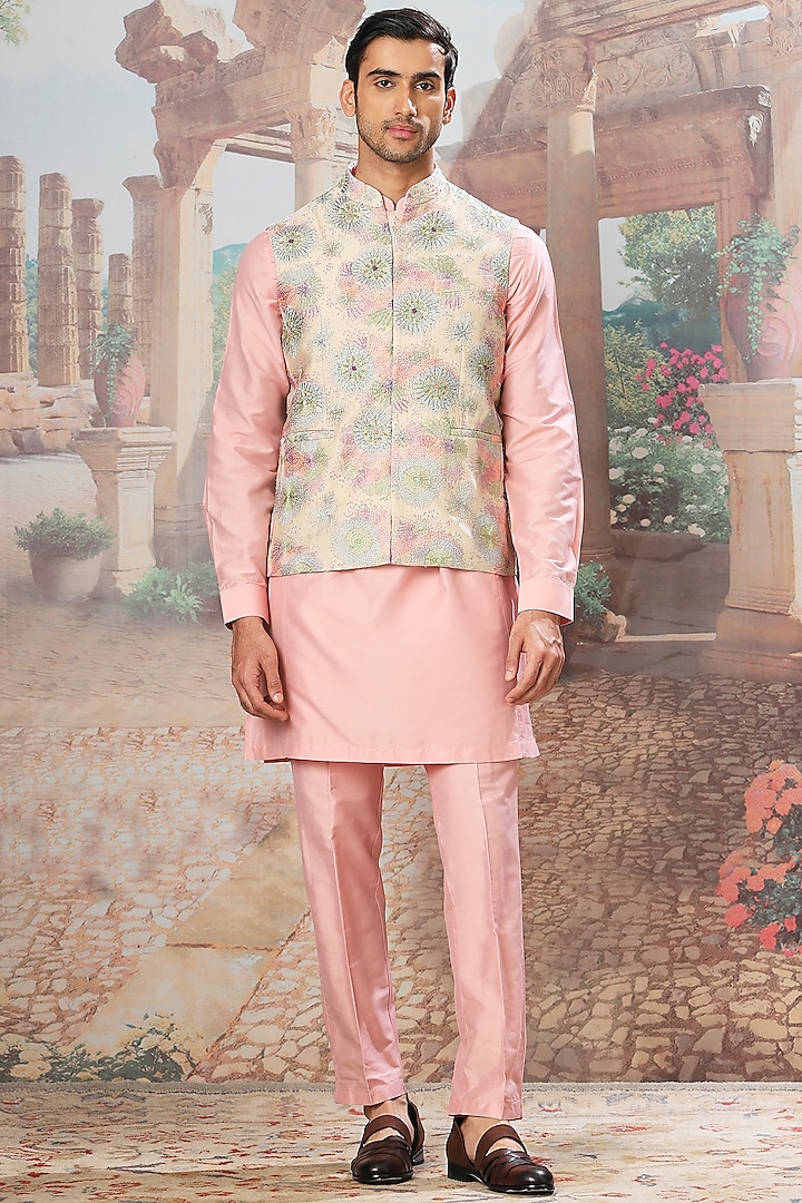 Eden Peach Silk Cutdana Embroidered Bundi Jacket Set by ASUKA at Pernia's Pop Up Shop