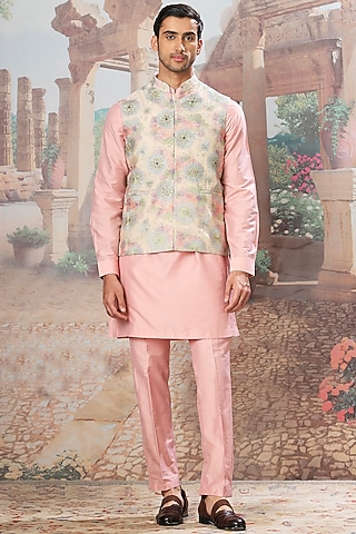 Eden Peach Silk Cutdana Embroidered Bundi Jacket Set by ASUKA