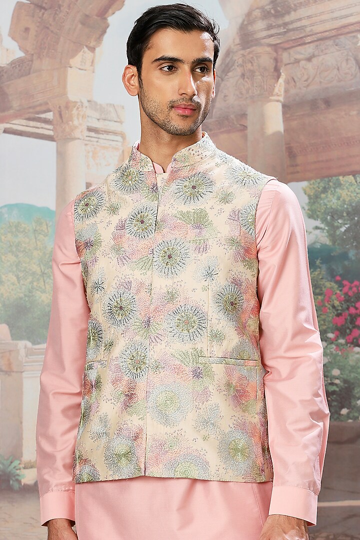 Eden Peach Silk Cutdana Embroidered Bundi Jacket Set by ASUKA at Pernia's Pop Up Shop