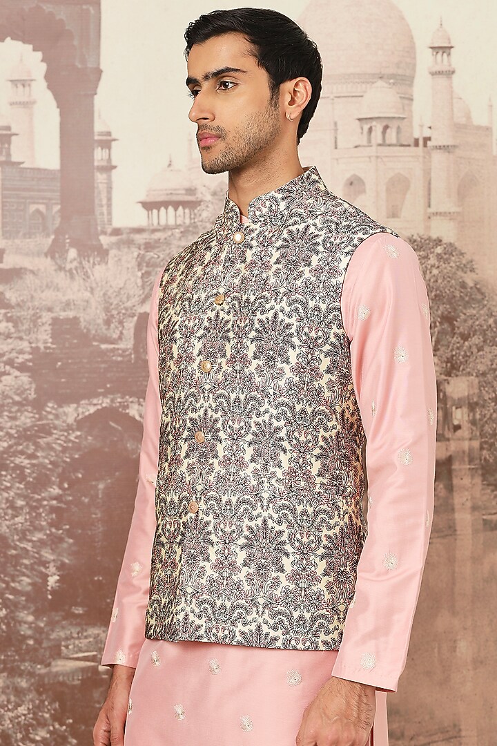 Orchid Rose Chanderi Silk Resham Embroidered Bundi Jacket Set by ASUKA at Pernia's Pop Up Shop