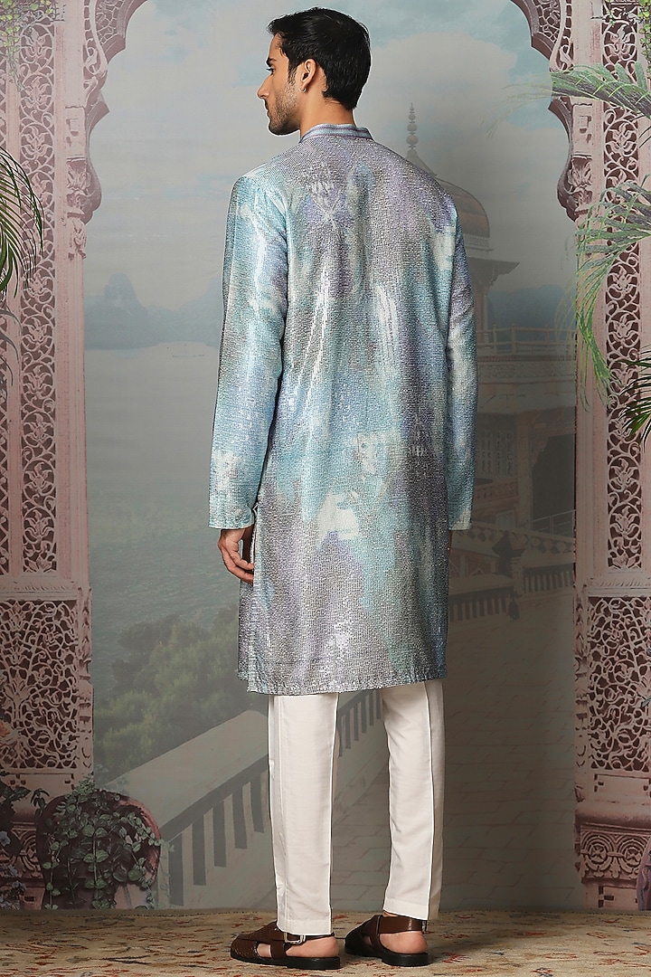 Sky Blue Chanderi Printed & Sequins Embroidered Kurta Set by ASUKA at Pernia's Pop Up Shop