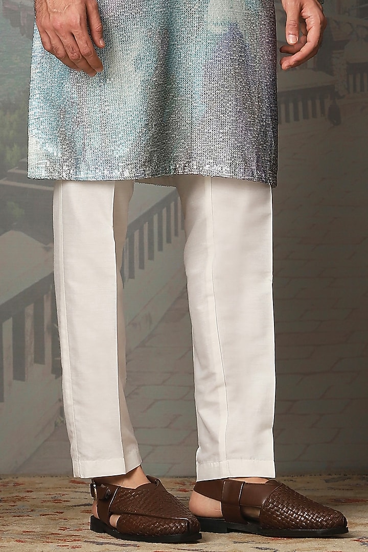 Sky Blue Chanderi Printed & Sequins Embroidered Kurta Set by ASUKA at Pernia's Pop Up Shop