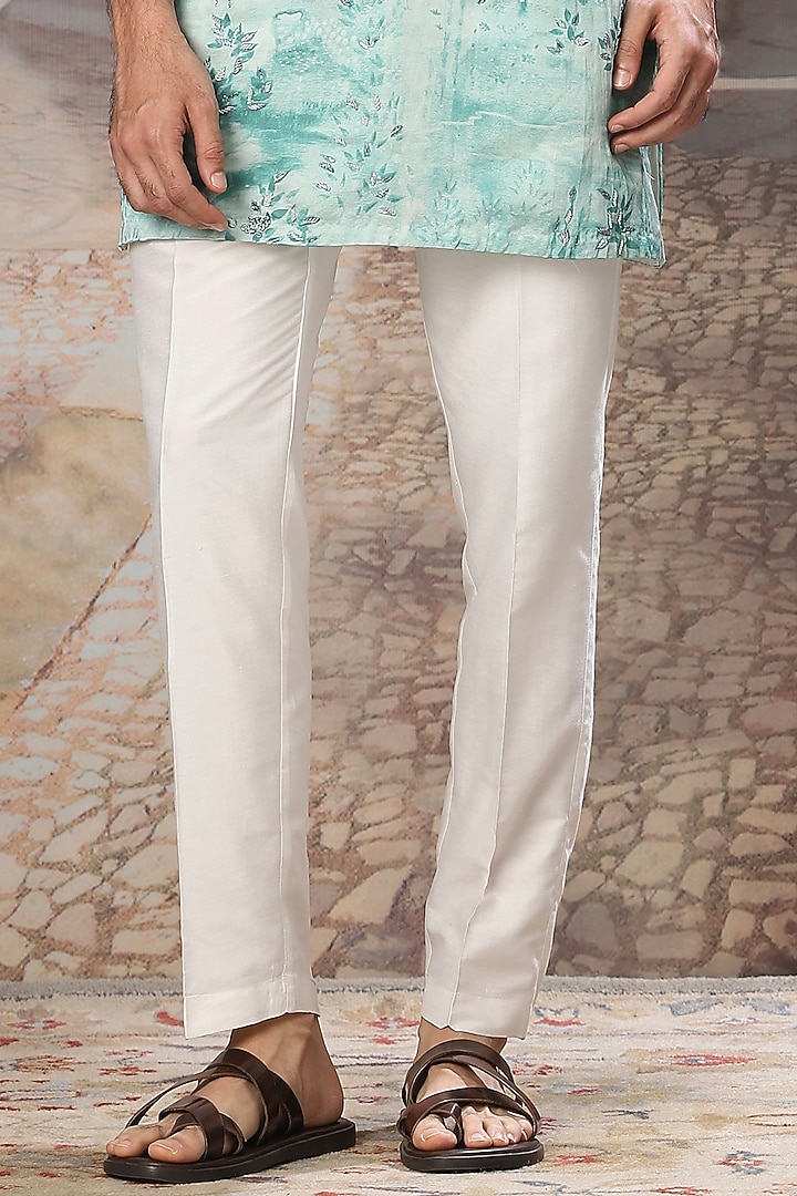 Soft Sage Green Linen Satin Digital Printed & Resham Embroidered Kurta Set by ASUKA at Pernia's Pop Up Shop