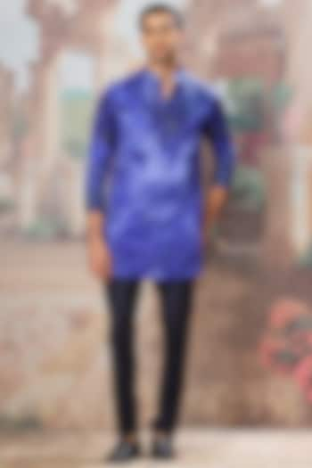 Indigo Silk Digital Printed & Sequins Embroidered Kurta Set by ASUKA at Pernia's Pop Up Shop